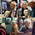 Collage aus vier Fotos, die ältere Menschen zeigen, erstellt durch KI-basierten Bildgenerator.